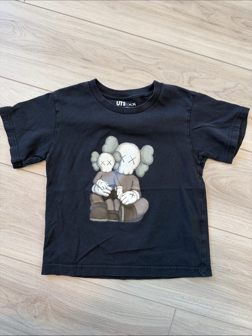 Uniqlo Black Kids Tee with KAWS-Style Character Print